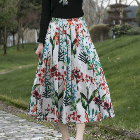 2025春夏新作エレガント民族風プリント棉麻ハーフスカート