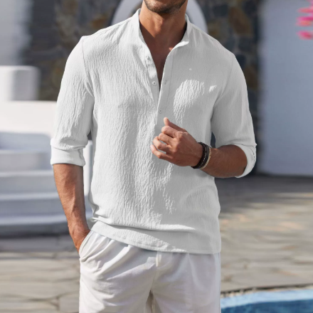 春秋メンズ高弾性シャツ 抗シワリネンカラービジネスカジュアルロングスリーブ