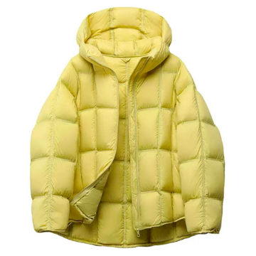 秋冬新作 白ダウン パフ 短款 厚手コート 可愛い豆腐格子柄 フード付き 紐付き 保温トップス